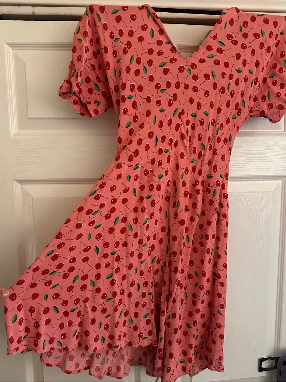 Zara Pink Cherry-Print V-Neck Dress